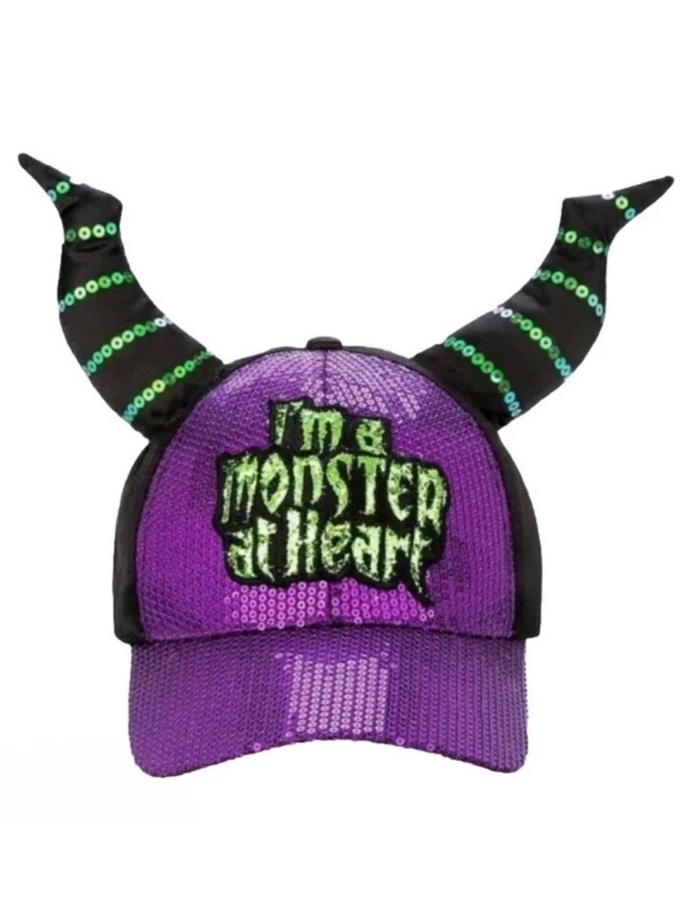 Disney Purple Sequin Monster Horn Cap with Green Accents adult OS